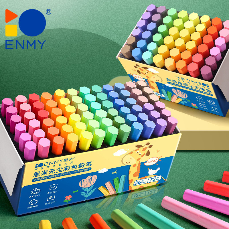 

ENMY Kapur Papan Tulis Blackboard Warna Color Chalk Putih White Chalk 72pcs - 1 Box