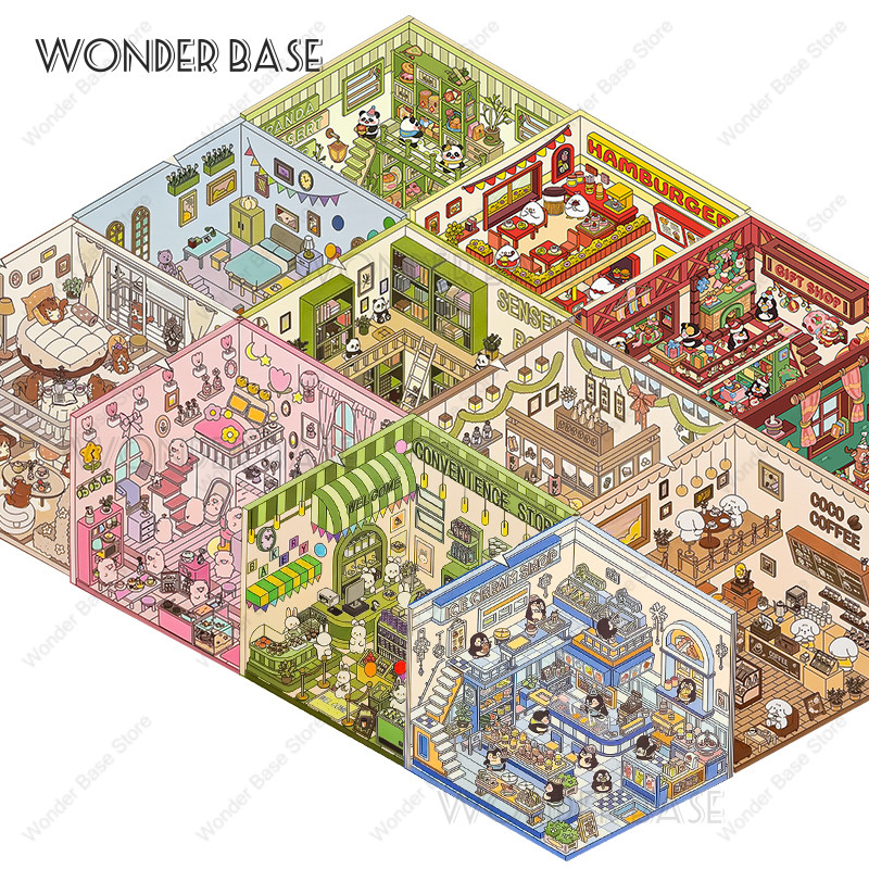 

3D Cartoon Animal Miniature Scene Sticker DIY Pocket Cabin Scene Stacking Pasting Festival Birthday Gift for Kid Child Student