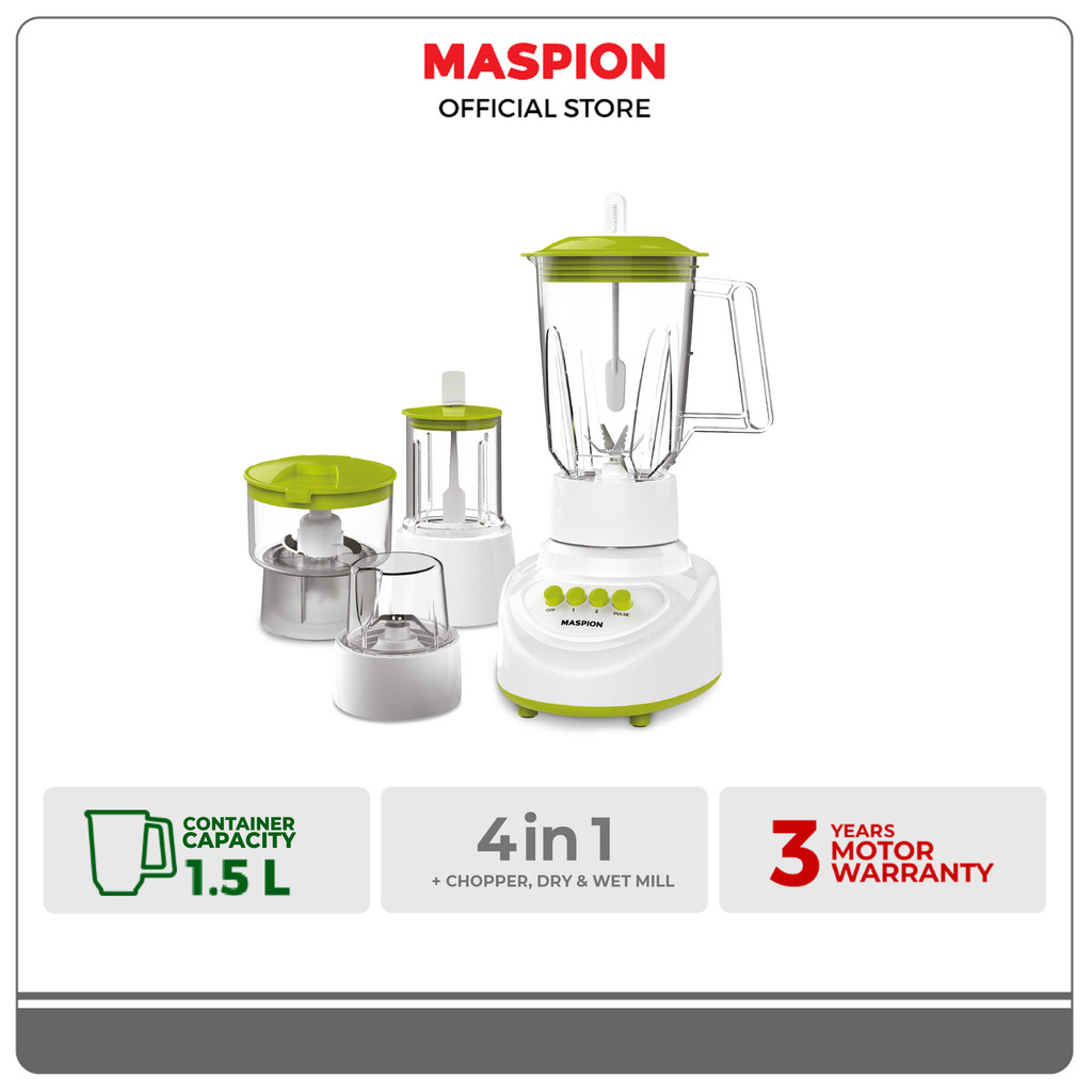 Maspion Pelumat Blender with Wet + Dry Miller & Chopper 1.5 Liter MT-1524 PL