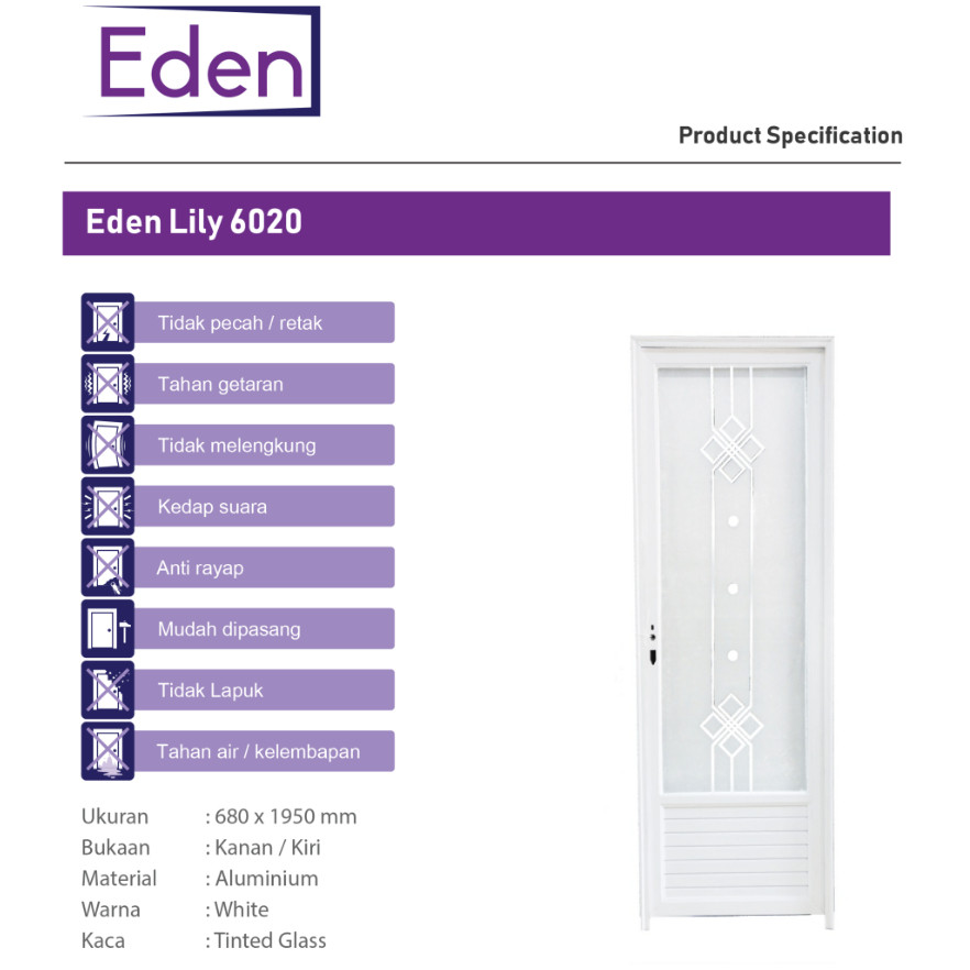 PINTU KAMAR MANDI ALUMUNIUM ALMUNIUMI (FREE PACK KAYU) EDEN + KUSEN TINGGAL PASANG