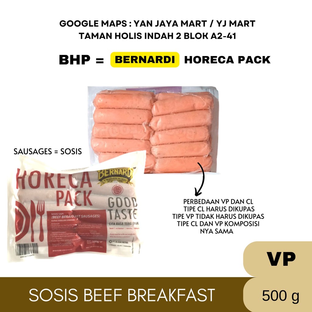 

Bernardi Horeca Pack Beef Breakfast Sausages Sosis [ VP = Tidak Perlu Dikupas ] 500G