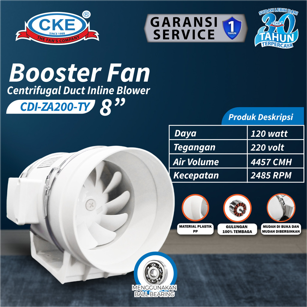 Inline Duct Fan Plastik 8" Inch Kipas Booster Ventilasi Extractor Fan