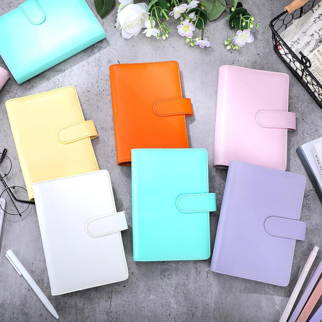 

A6 PU Leather Notebook Binder Refillable 6 Rings Binder Cover Loose Leaf Personal Planner with Magnetic Buckle Closure