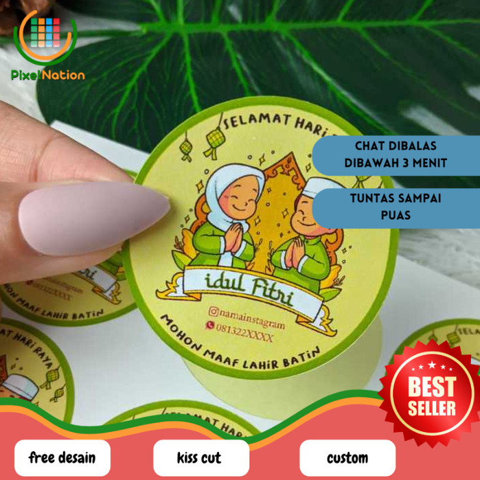 

PiNat 5-8 Cetak Sticker Label Bulat Idul Fitri Stiker Lebaran Toples Label Kue Kering Cookies