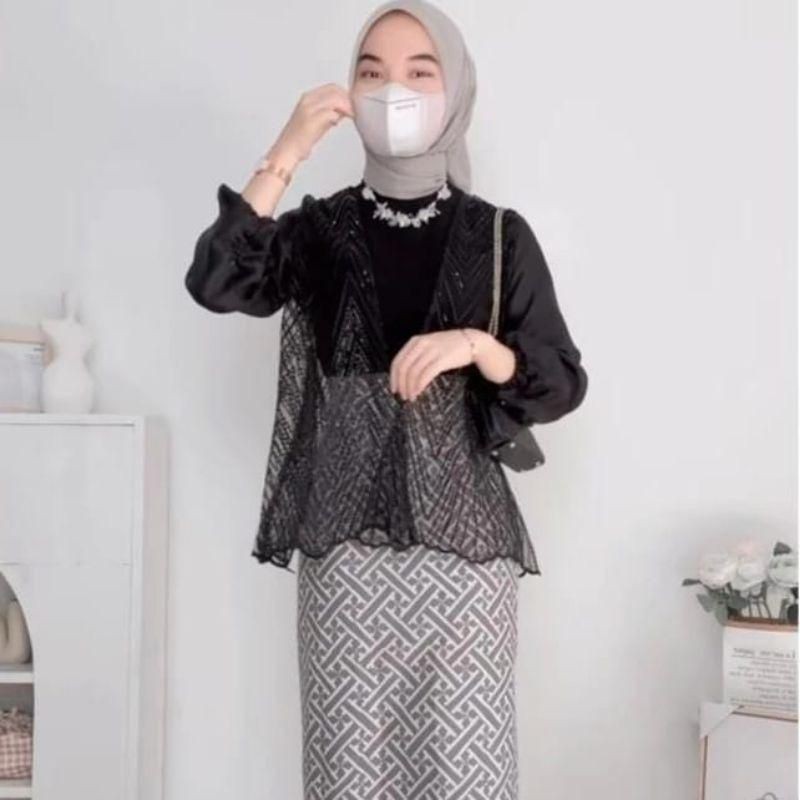 Lux Outer Crop Brukat mix Organza/Outer BLazer Kondangan Terbaru