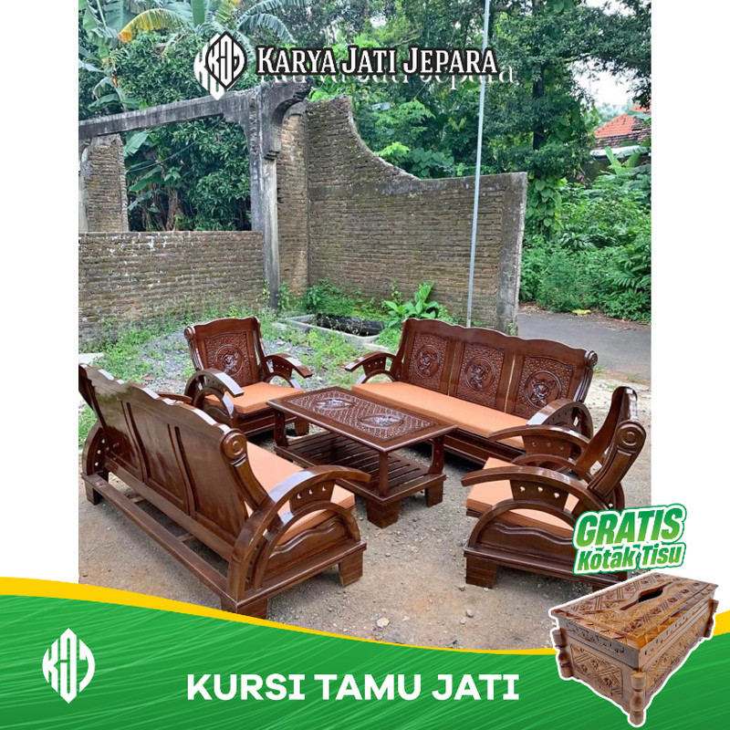 Kursi Tamu Becak Ukiran Jati/Kursi Tamu Minimalis Jumbo Jati