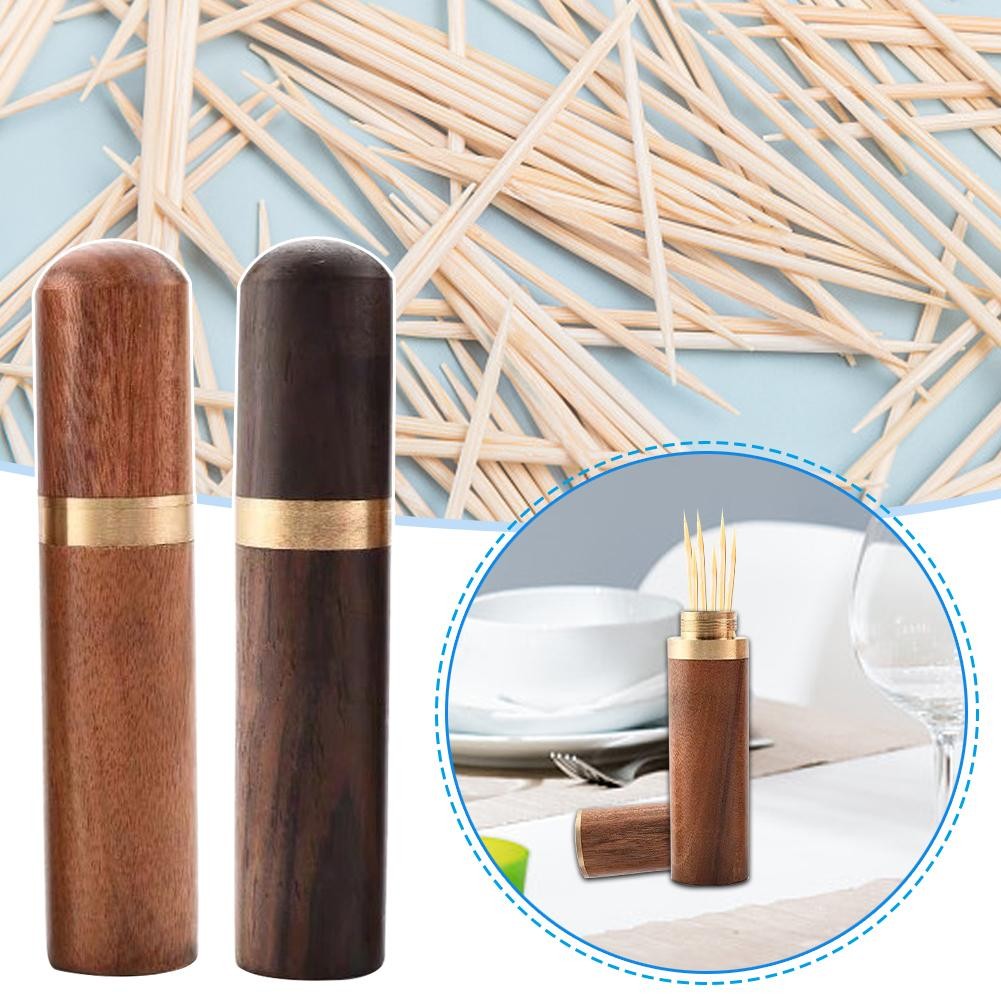 

1Pc Portable Wooden Toothpick Holder Outdoor Travel Case Needle Dispenser Bucket Pick Portable Tooth Box Pocket Storage J0A7
