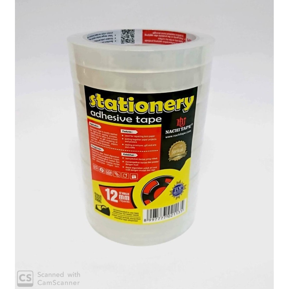 

Alat Tulis - Solasi Selotip Stationery Nachi Transparant 12mm x 72 yard 1/2 Inch
