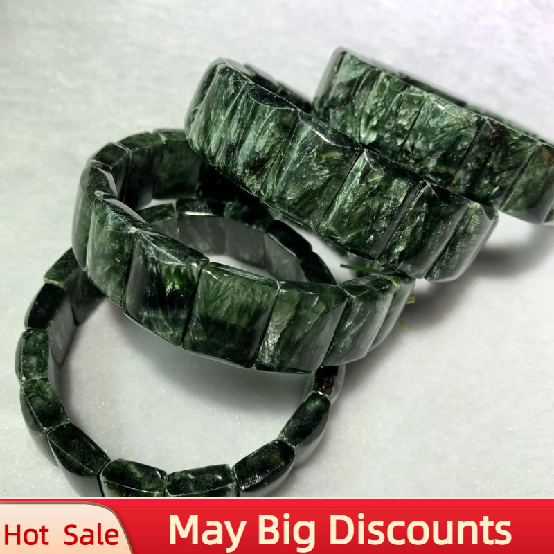 2024 New Russian Seraphinite (Clinochlore) Beads Bracelet Natural Gemstone Jewelry Bangle for Women 