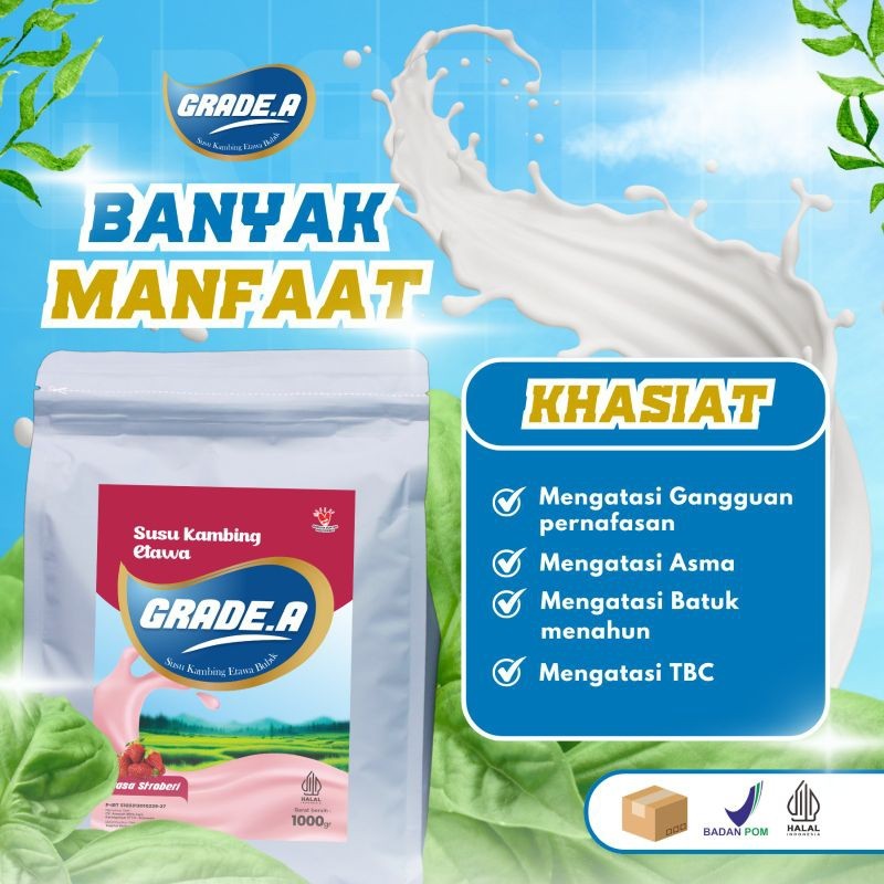 

GRADE.A SUSU KAMBING ETAWA BUBUK UKURAN 200GR/500GR/1000GR RASA STROBERI