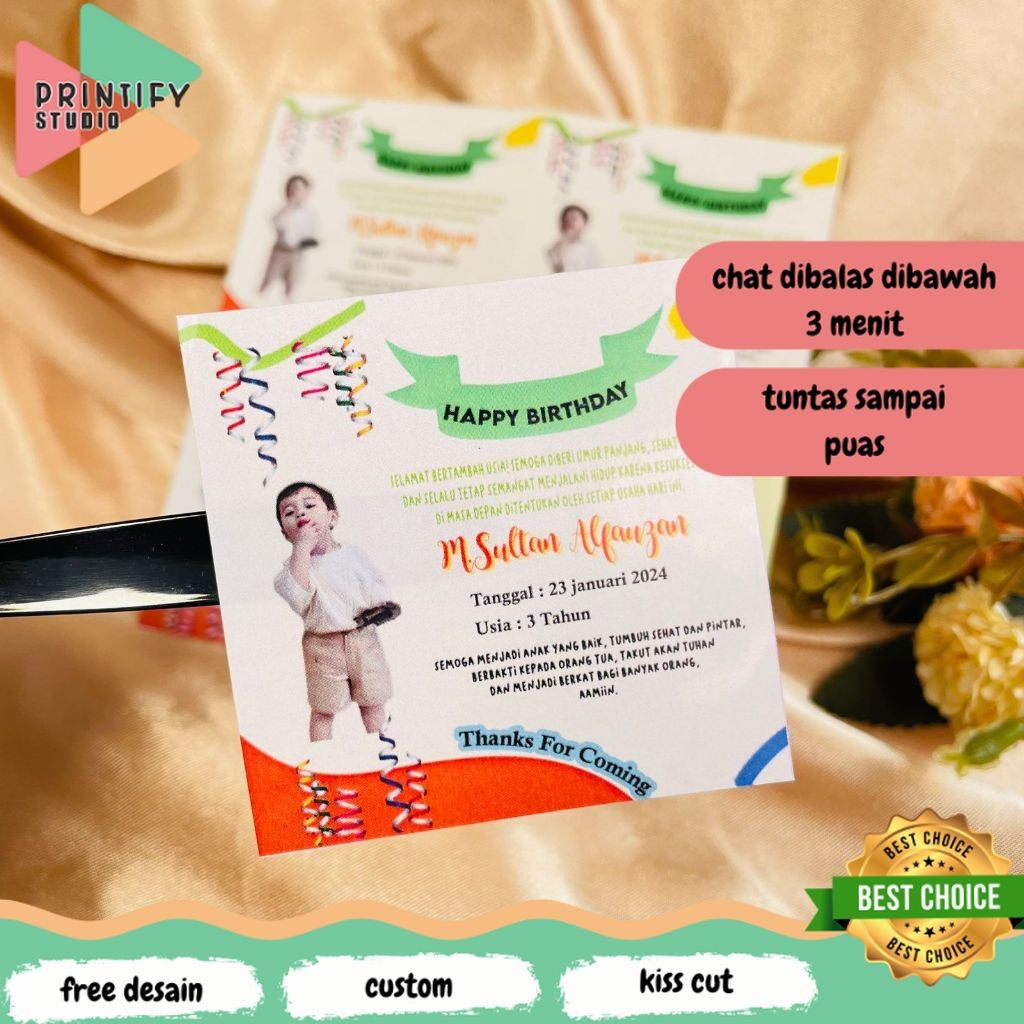 

Printify Print Stiker Ultah Anak Ulang Tahun Label Bentuk Kotak Sticker Ulang Taun Balita Uk.Kecil
