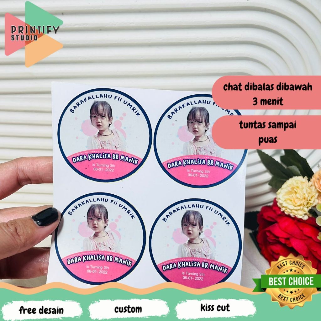 

Printify 5-8 Print Stiker Vinyl Ulang Tahun Anak Sticker Label Undangan Happy Birthday Uk.Sedang