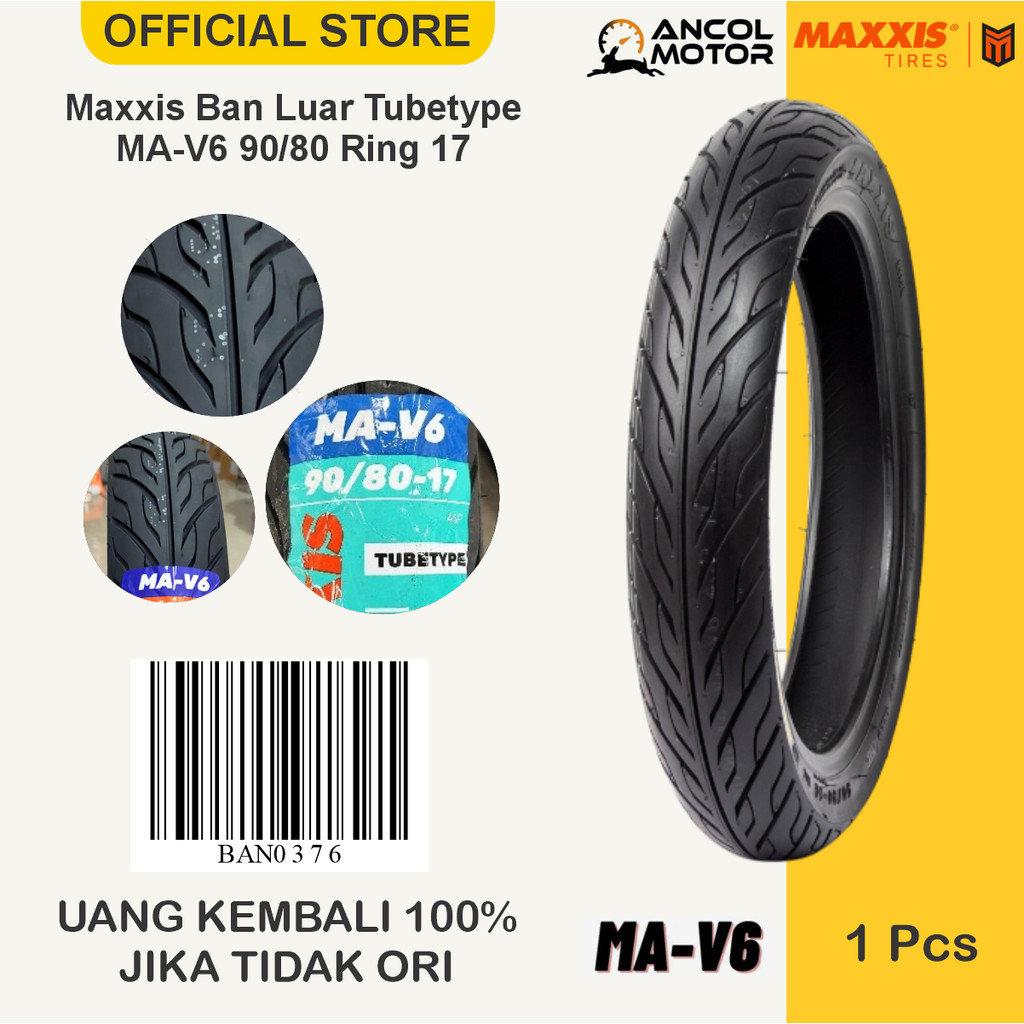Maxxis 90/80-17 MA-V6 Tubetype Ban Motor Bebek Ring 17 Baru & Original