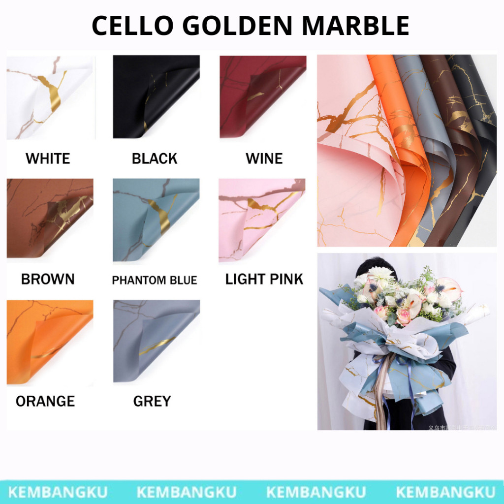 

( Pack ) Kertas Buket Cellophane Golden Marble/Flower Wrapping Marmer