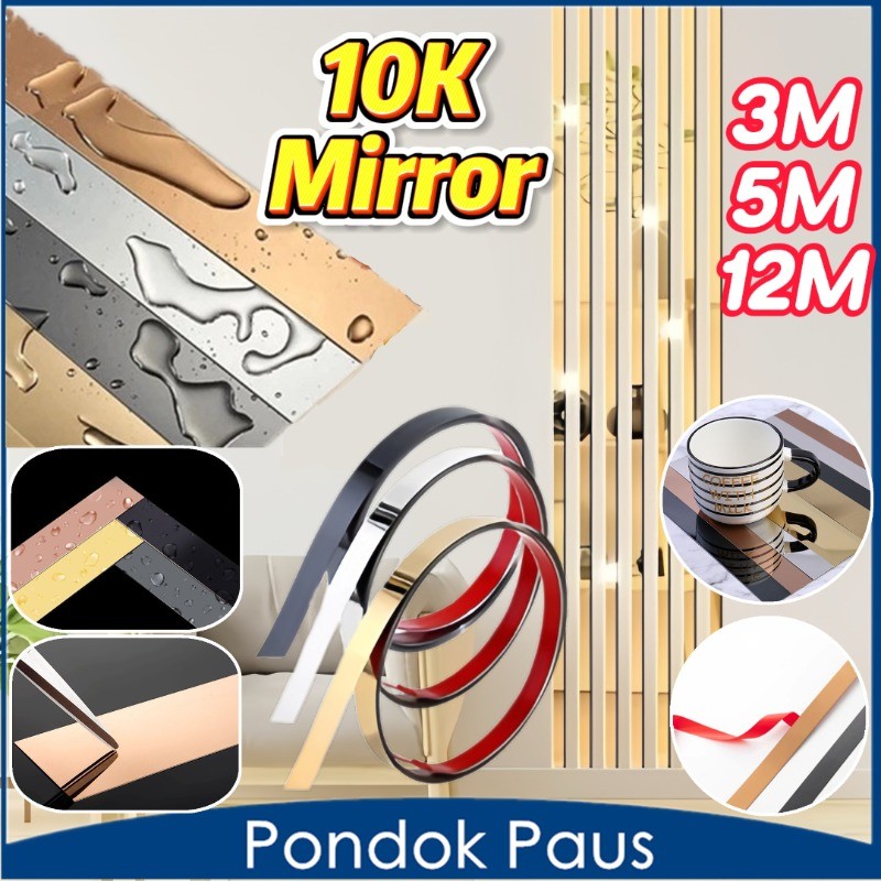 12M 5M 3M List Plat Strip Mirror Gold 10K Stainless Steel Dekorasi Dinding Lantai Keramik Interior L
