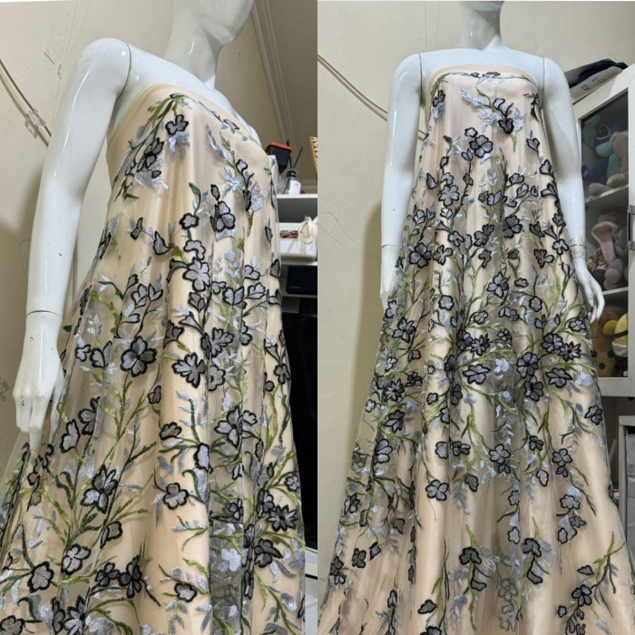 ✨LARIS✨ -kain tulle bordir Bahan kebaya bordir tile korea brokat bordir_gold - No 1
