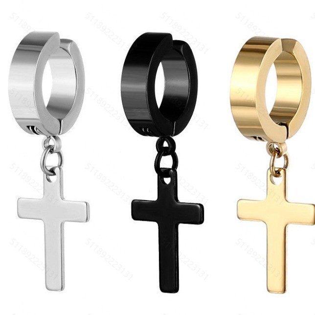 Anting Jepit Cross / Anting Clip Palsu Tanpa Tindik / Anting Pria Wanita