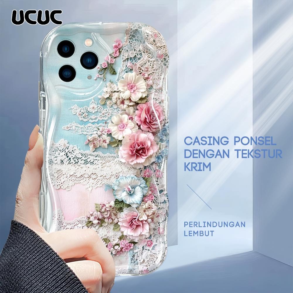 UCUC Compitable With iPhone 11 Pro Cartoon Pattern Cream Texture Casing Wavy Edge Soft Silicone Cove