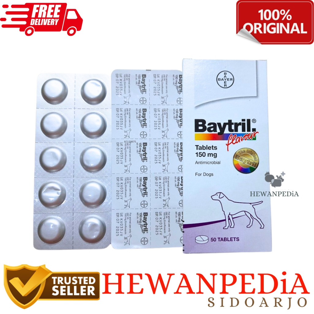 BAYTRIL 150 mg 1 TABLET Hewanpedia - Antibiotik Anjing Kucing Enrofloxacin Baitril Bayer Hewanpedia 