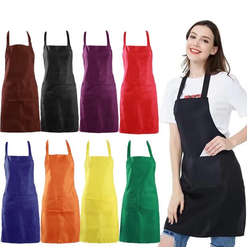 

Women's Kitchen Aprons Home Chef Baking Clothes with Pockets Adult Waterproof Bib Waist Bag Pinafore