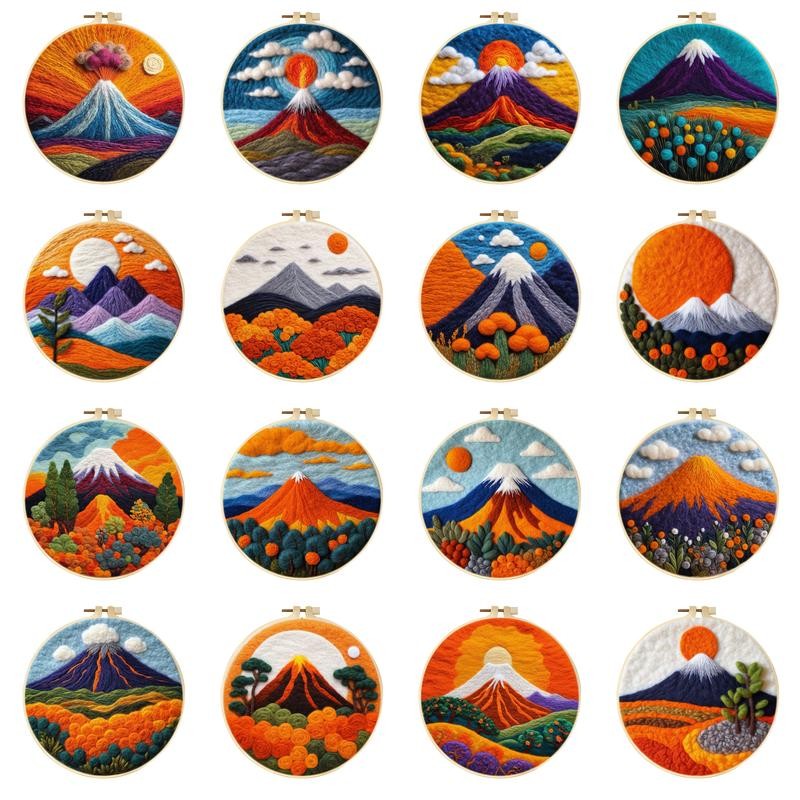 

CHENISTORY Wool Felting Painting Creative Volcanic Scenery DIY Wool Embroidery Kit DIY Wool Needle Felt Picture Kit Craft Paint