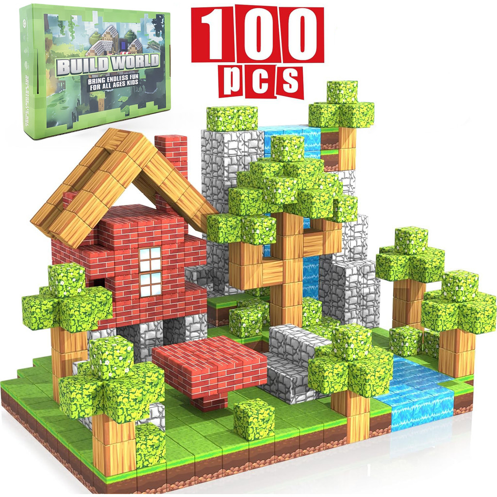 

100PCS Magnetic Blocks Toy Build Mine Magnet World Set for Boys Girls STEM Montessori Sensory Cubes for Toddlers Gift