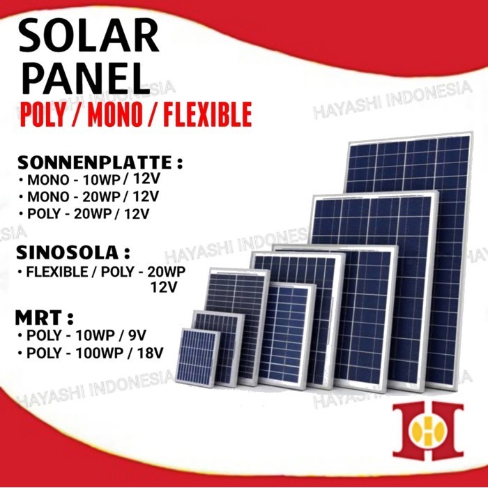 Solar Panel Cell Tenaga Surya Mono Poly Flexible 10WP 20WP 100WP