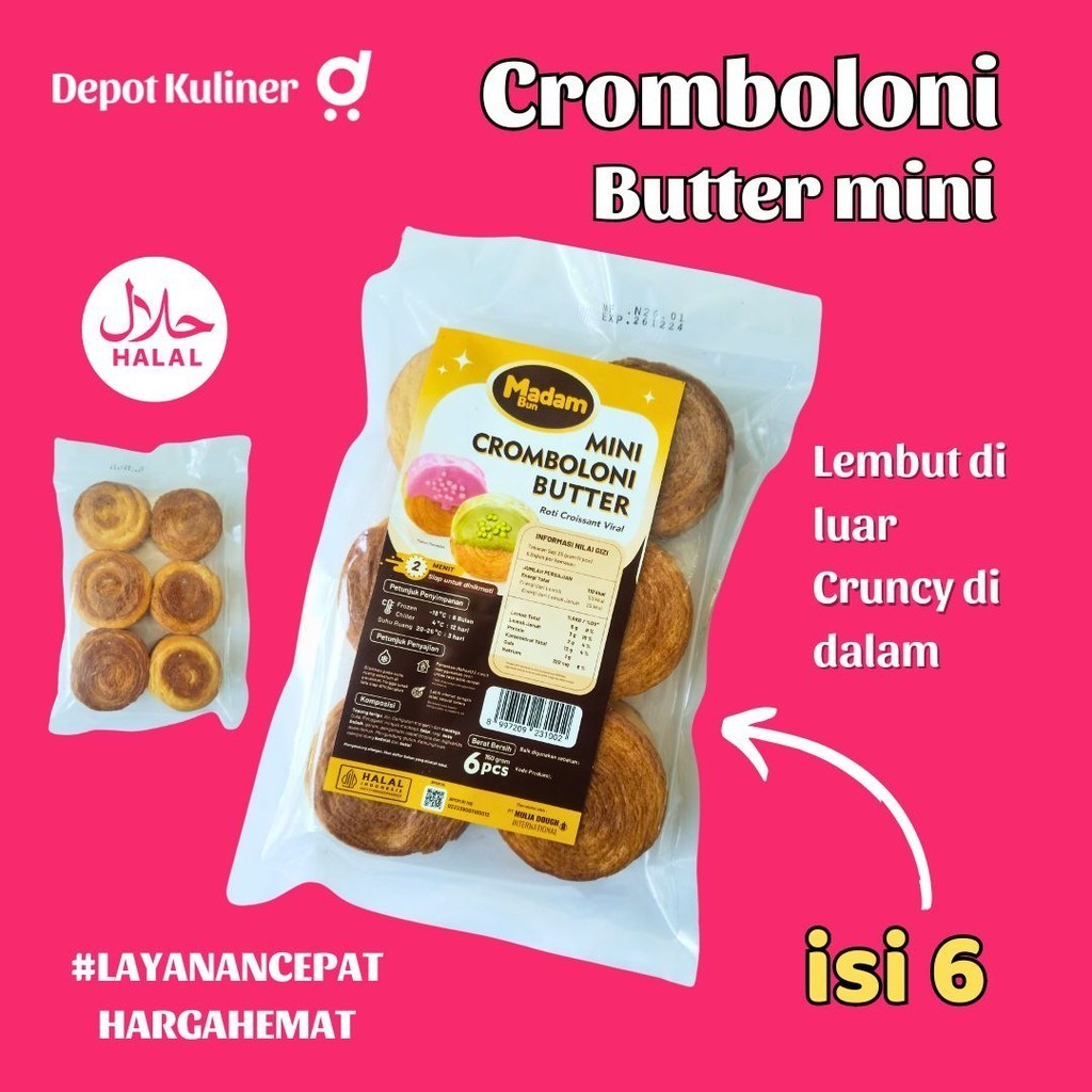 

Cromboloni Frozen isi 6 Pcs Rasa Coklat Lumer dan Butter Ukuran Mini