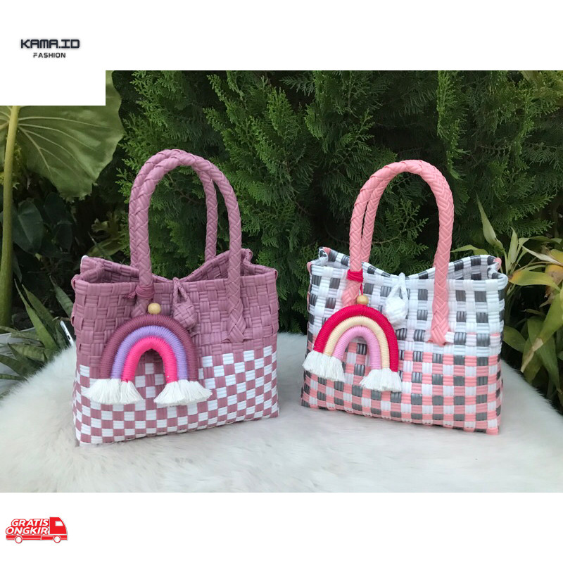 Anyaman Terkini / Tas Anyaman Plastik Tas Jali Premium Mini Tote Bag Anyaman