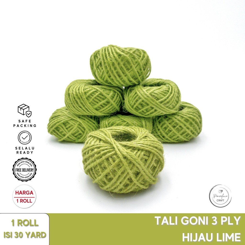 

DIY Kraft Craft Tali Goni Karung Burlap Jute Hampers Kado Bingkisan Natal Imlek Idul Fitri Import 3 Ply Harga per Roll 30 Yard Lime