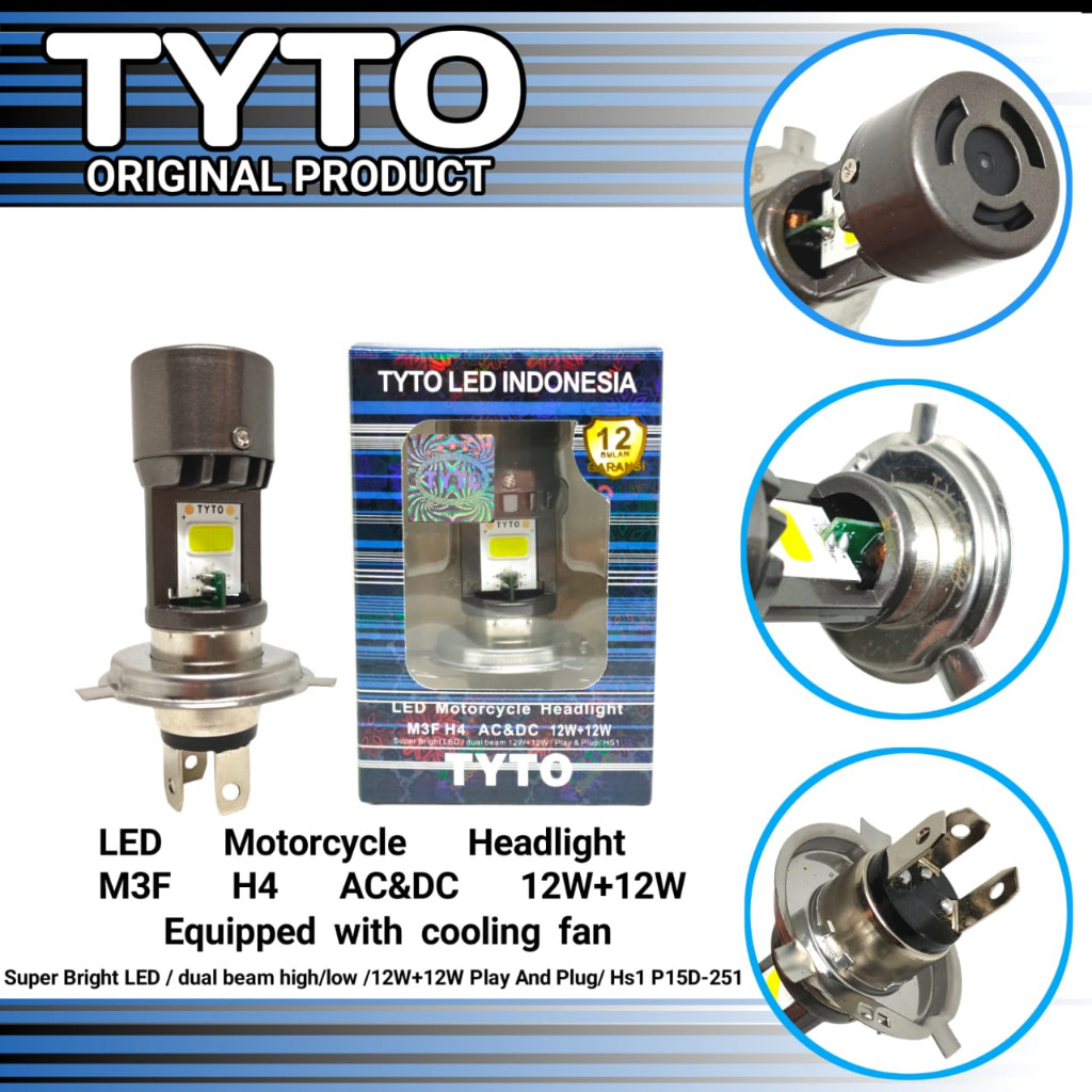 (BISA COD) Lampu utama motor socket H4 original TYTO lampu bohlam depan yamaha vixion r15 r25