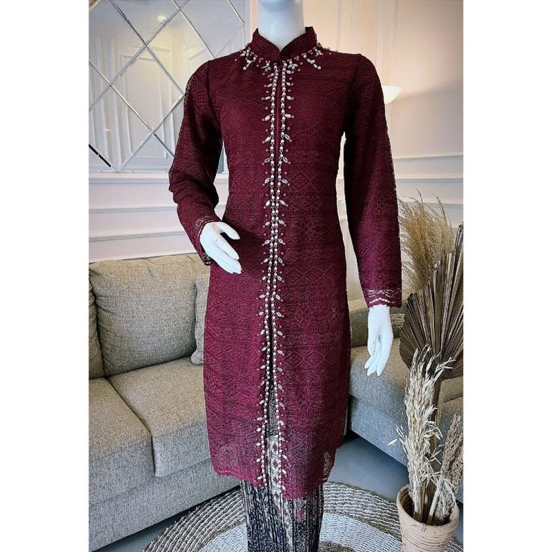 Stelan tunik payet brukat MALIKA busui payet mutiara- Kebaya modern- tunik brukat- Kebaya Modren - S