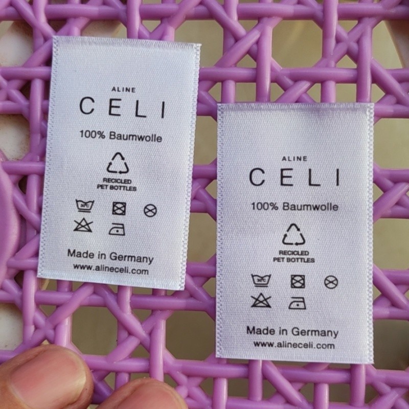 

500pcs Personalised White satin 100%Baumwolle Washing Labels Custom Print made in Germany clothing Care Label