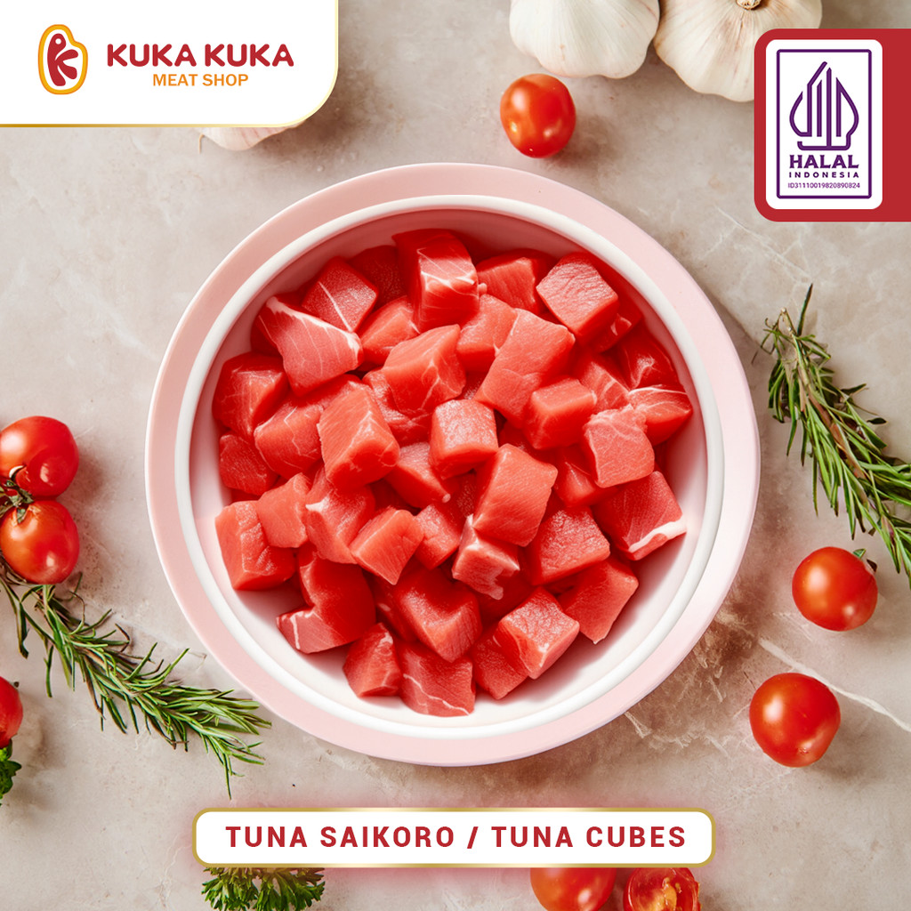 

Tuna Saikoro / Tuna Cube / Tuna Poke Yellow Fin Fish Tanpa Tulang - 100gr Vakum Pack
