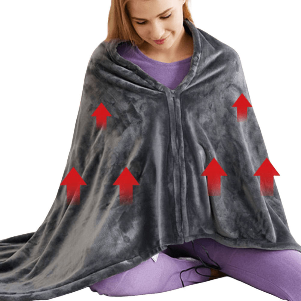 

USB Electric Heated Blanket 3 Heating Levels Fleece Heated Blanket Wearable Throw Over Blanket for Household and Office