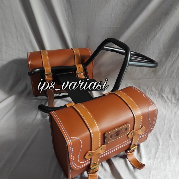 Back Rack Xsr 155 plus tas side bag kiri kanan aksesoris motor xsr - Cokelat