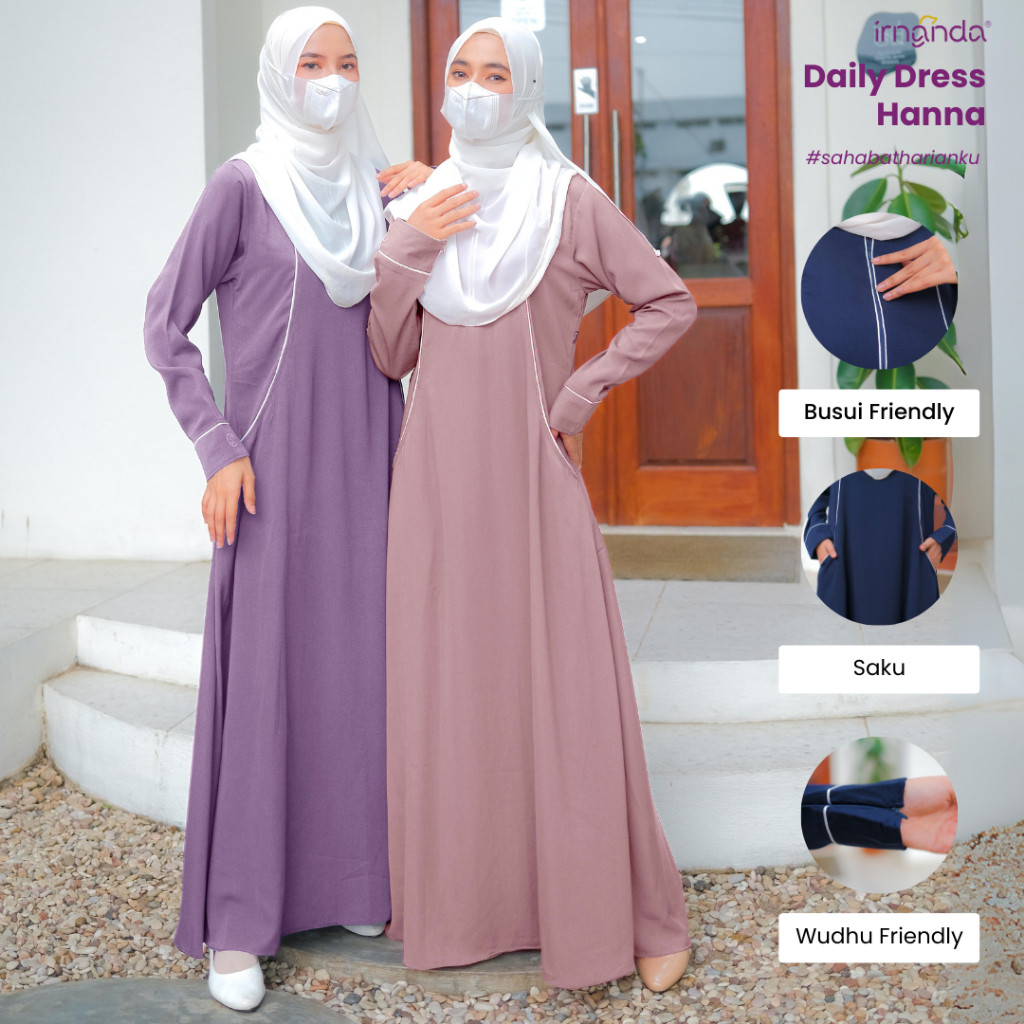 Irnanda Hijab - Abaya Hanna Dress Premium Wanita Bahan Madeline Busui Wudhu Friendly Dailydress Home