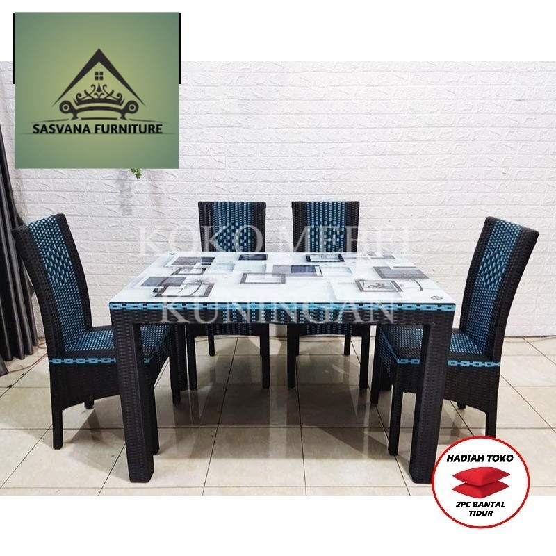 (FREE BANTAL TIDUR) Meja makan Rotan 4 Kursi Terlaris Cirebon Kuningan Majalengka Indramayu Subang B