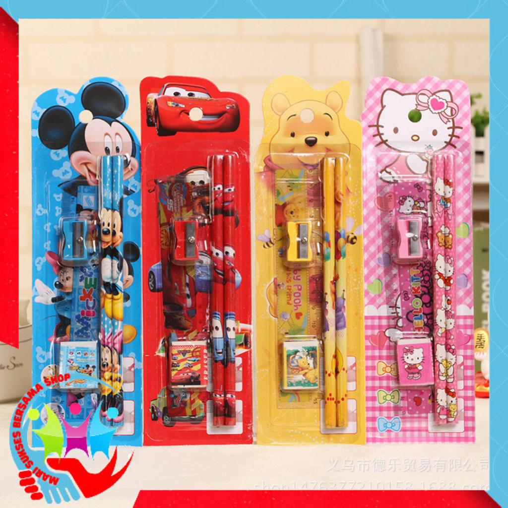 

MSBS Stationery Set 5 in 1 Alat Tulis Anak Sekolah Penghapus penggaris Pensil Serutan Karakter Lucu t