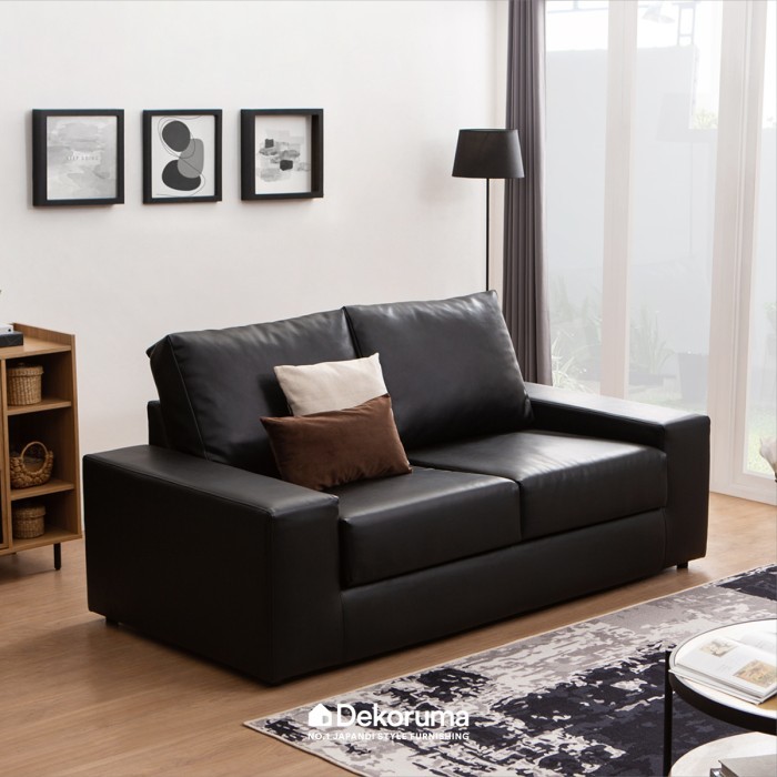 Dekoruma MICHI Sofa Tamu Bahan Kulit 2 Dudukan / Sofa 2 Seater - Hitam