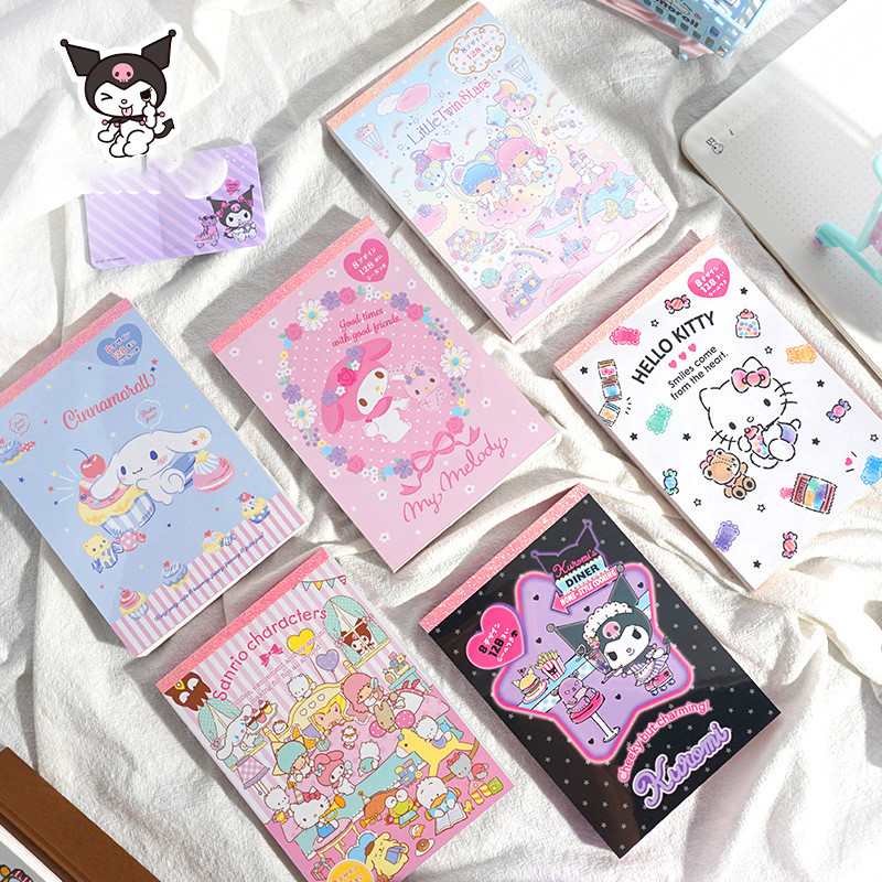 

Kawaii Cartoon Hello Kitty Sticky Notes Cute My Melody Kuromi Cinnamoroll Notebook Children's Stationery Gifts