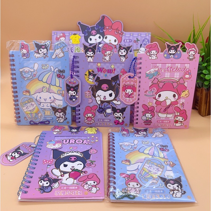 

24pcs Sanrio Stickers Notebook Coil Book Kuromi Melody Cinnamoroll Student Handbook Material Sticker Notepad Stationery Kids Toy