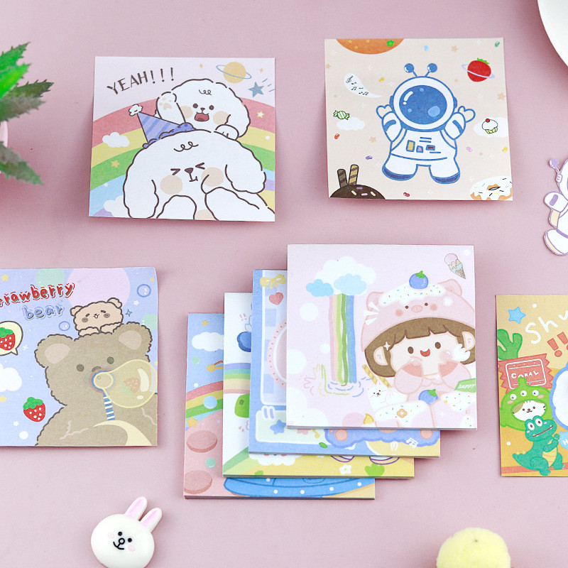 

80 sheets Creative Cartoon Cute Astronaut Strawberry Bear Memo Note Memo Pad Sticky Note Student Stationery Prizes