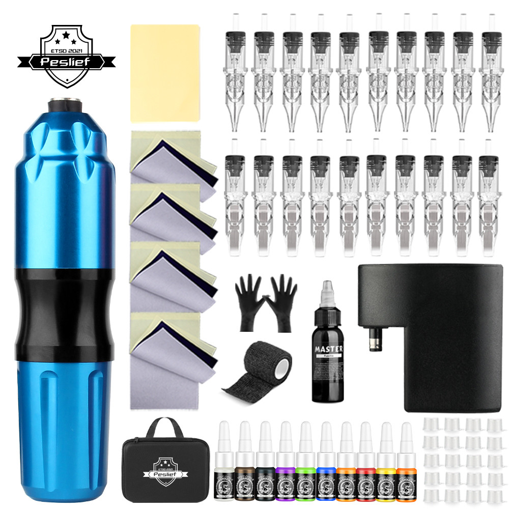 Complete Tattoo Kit Wireless Tattoo Machine Kit Rotary Tattoo Machine Kit 20 Tattoo Cartridge Needle