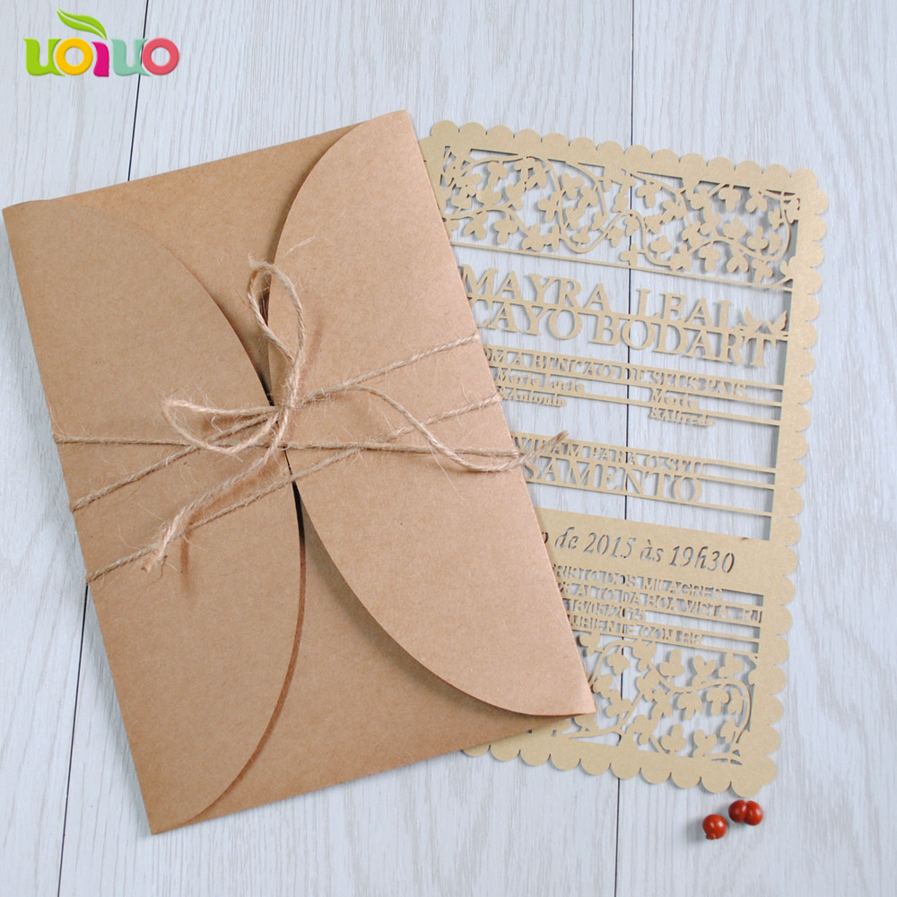 

25set inc86 Kraft Wedding Cards Rustic Invitations Envelope & seal & hemp rope with Free word Invites Custom text