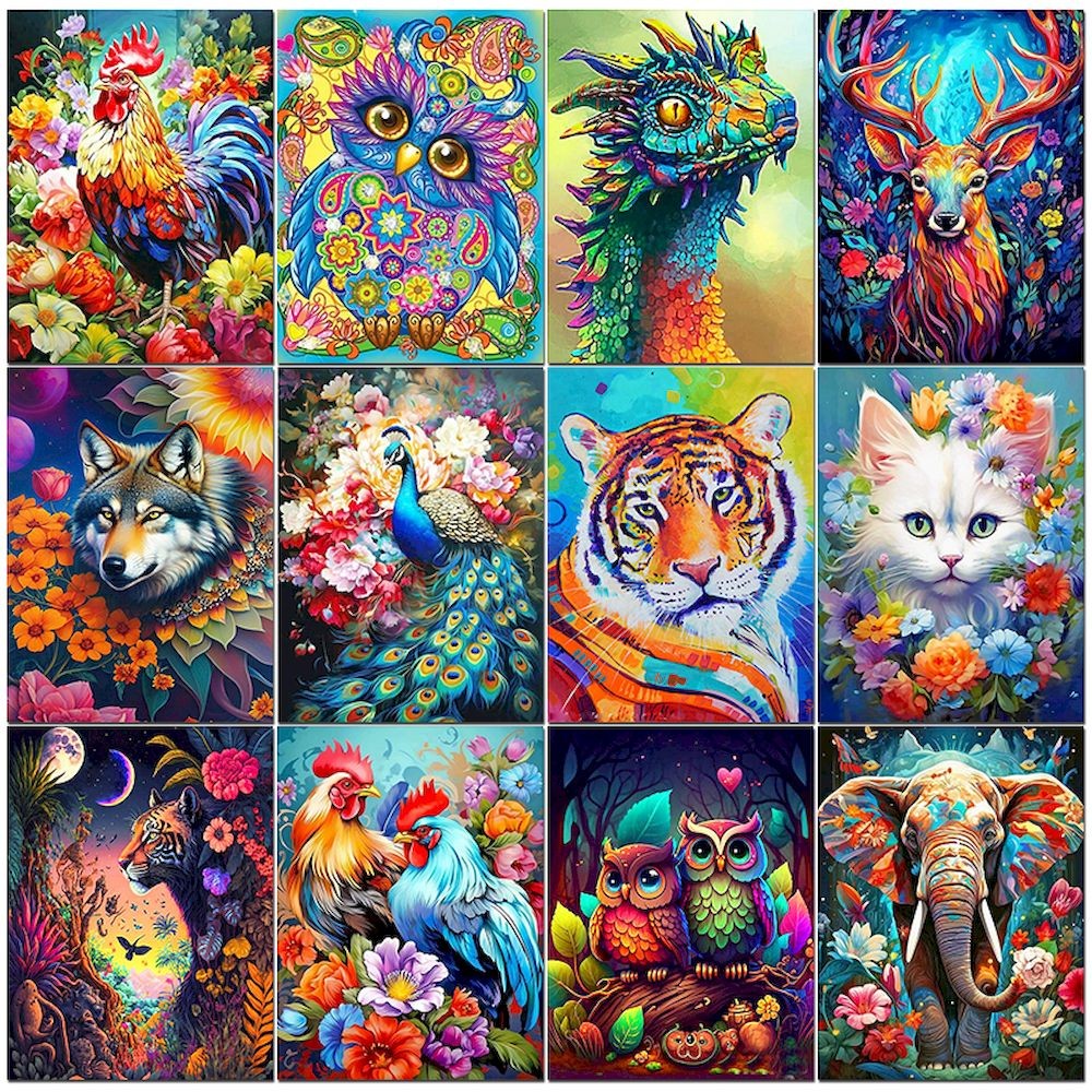 

PhotoCustom-DIY Paint By Number on Canvas Painting Kits, Colorful Animals, Handpainted Gift, Wall Art, Home Decor Complete Kit