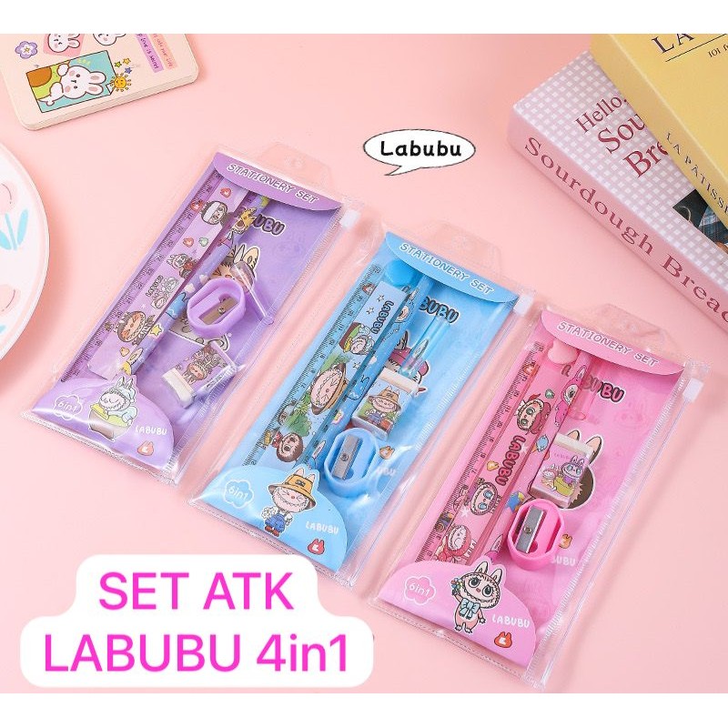 

Pouch Set Alat Tulis 4in1 Labubu Rautan Pensil Penggaris Set Alat Tulis Sekolah Monster Labubu Viral