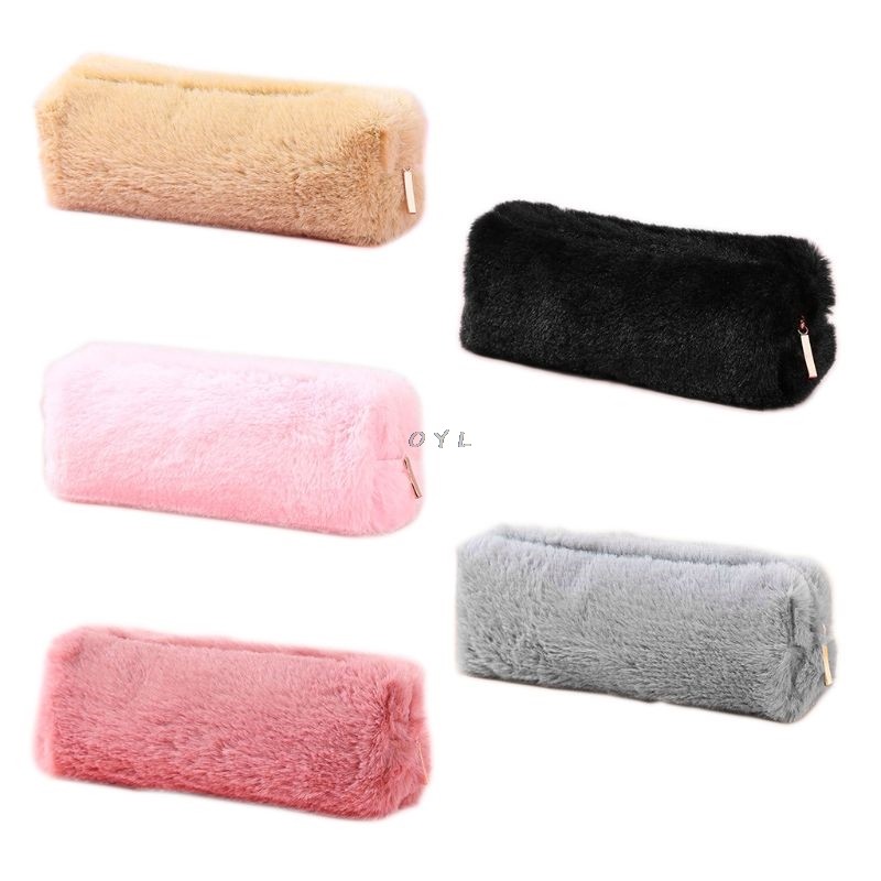

Solid Color Plush Pencil Case School Pencil Cases Bag Stationery For Girls School Supplies Tools