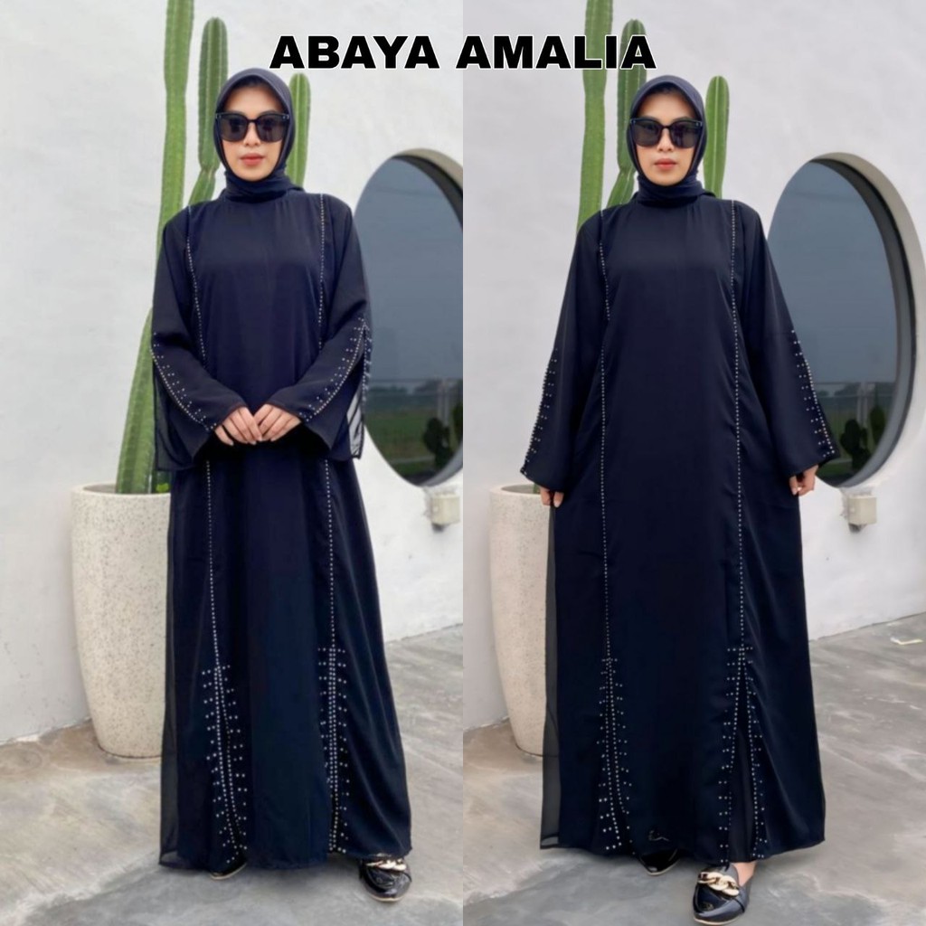 Abaya Hitam Gamis Saudi Jetblack Premium Sifon Maxy Swarovski Mewah - AMALIA