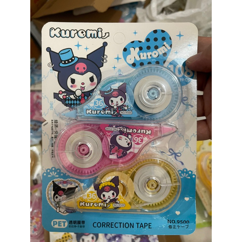 

(CCK STORE) Set (3 pcs) Correction tape Tipe X tipeks pita sanrio Kuromi Cinnamoroll Melody / tipe ex roll sanrio / Correction Pen Tape Tip X Kertas Pita Label Roll Tipex Sekolah